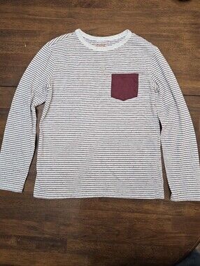 Cat & Jack White Striped Long-Sleeve Tee with Burgundy Pocket